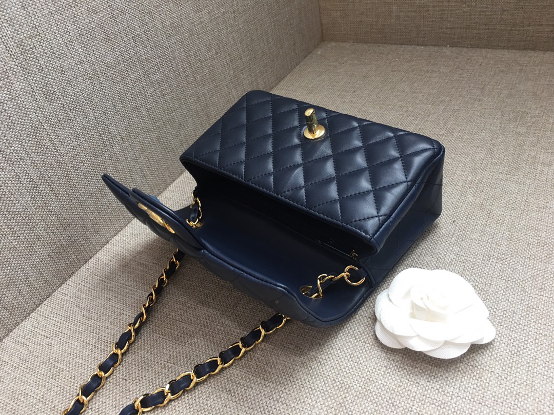 Small Classic Flap Lambskin Bag A01116 Dark Blue/Gold